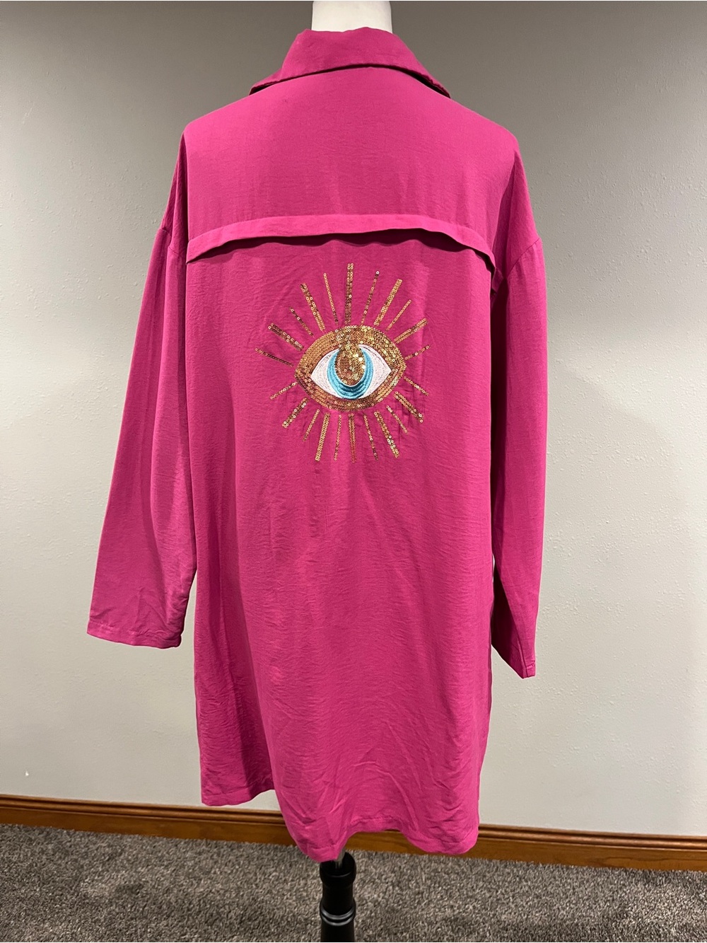 SHEIN Fuchsia Button-Front Mini Shirt Dress